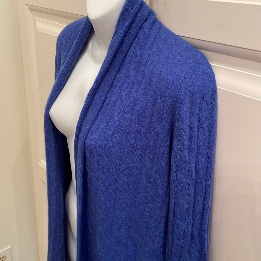 White & Warren Cobalt Cabled Open Front Cardigan … - image 2